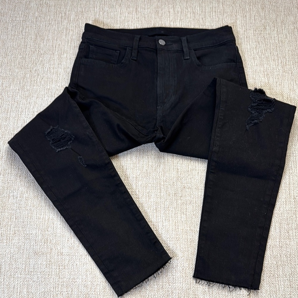 Joe’s The Charlie High Rise Skinny Ankle, Black Distressed Jeans, Size 28